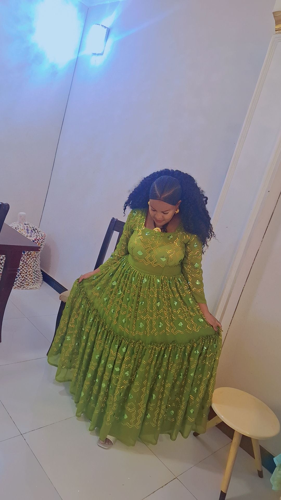 Green Embroidered Traditional Dress