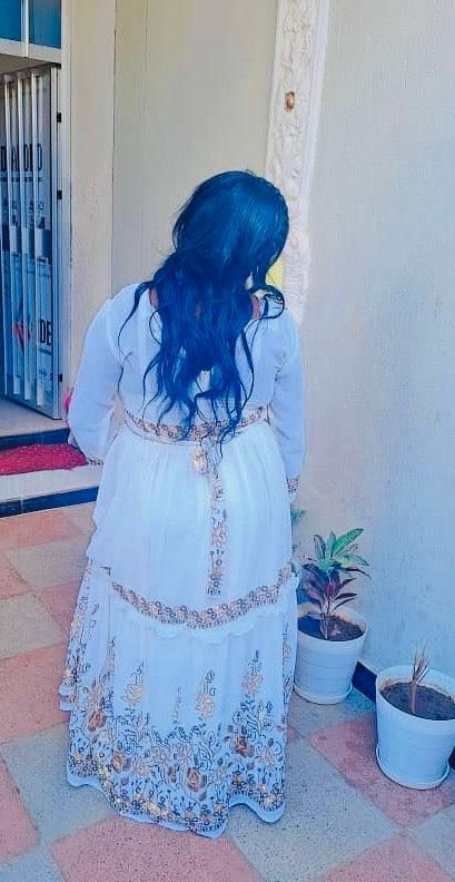 Ethiopian White Traditional Dress with Golden Accents