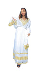 Traditional White Dress with Gold Embroidered Accents