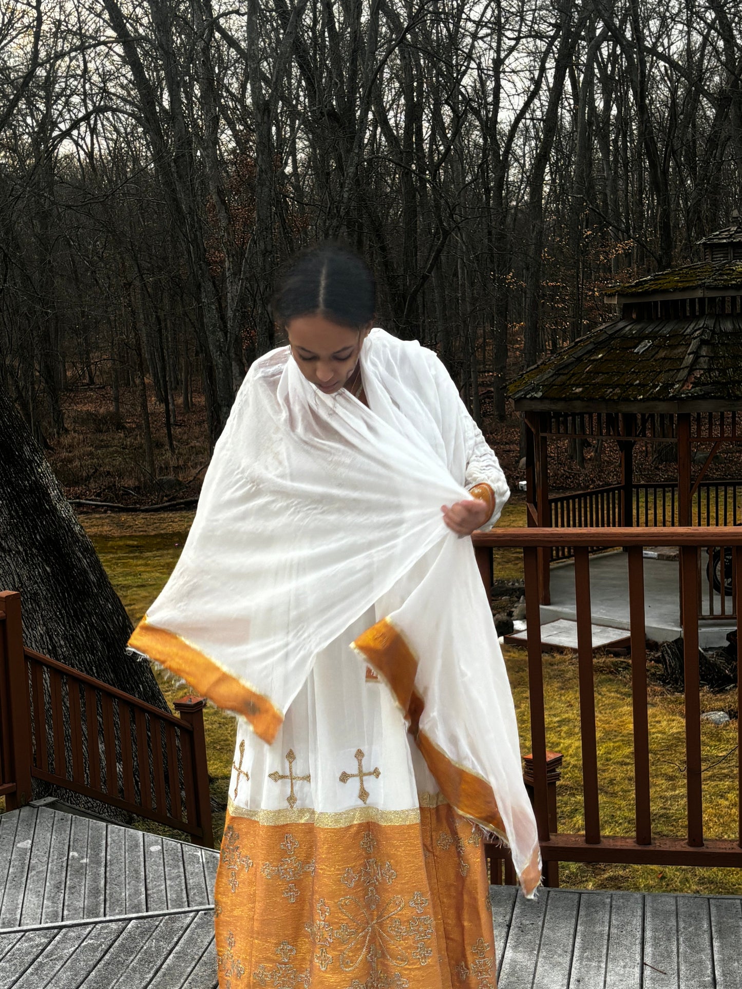 Traditional Dress with Gold Embroidery